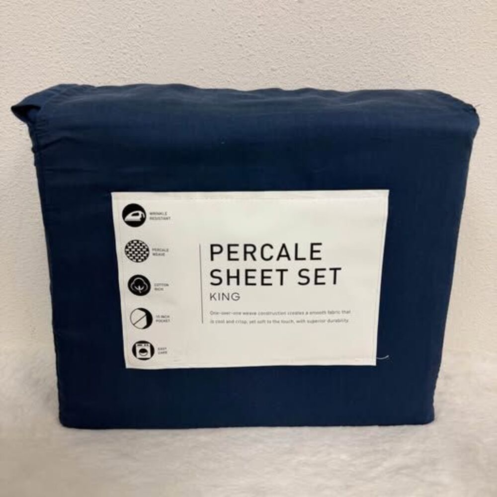 King Sheet Set Navy Blue Cotton/Polyester New